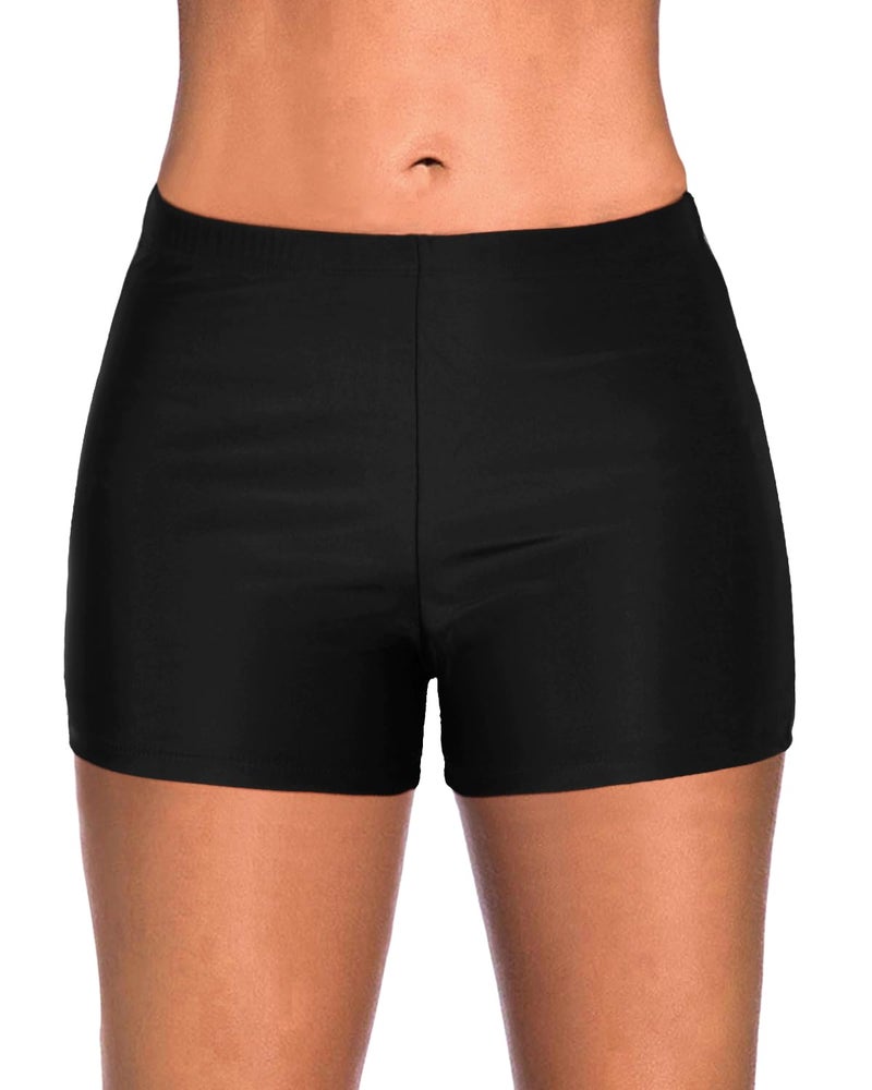 Yonique Womens Swim Shorts Solid Tankini Bottoms Swimsuit Bottoms(Available in Plus) Black M - Image 1